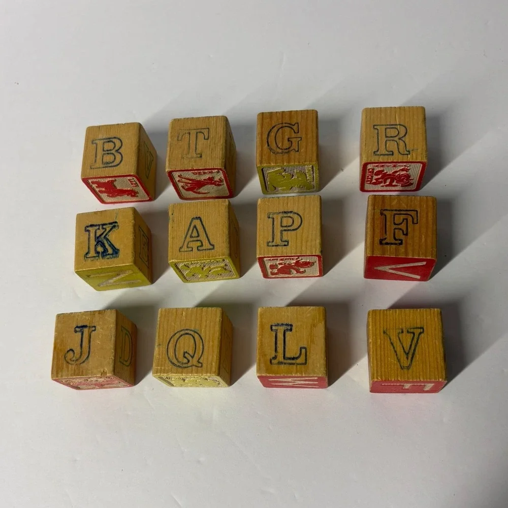 Vintage Disney Wooden Alphabet Blocks 12pc Characters Numbers Letters Decor